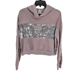 PINK Victoria’s Secret Womens S Crushed Velvet Lace Up Sleeve Cropped Hoodie Y2K